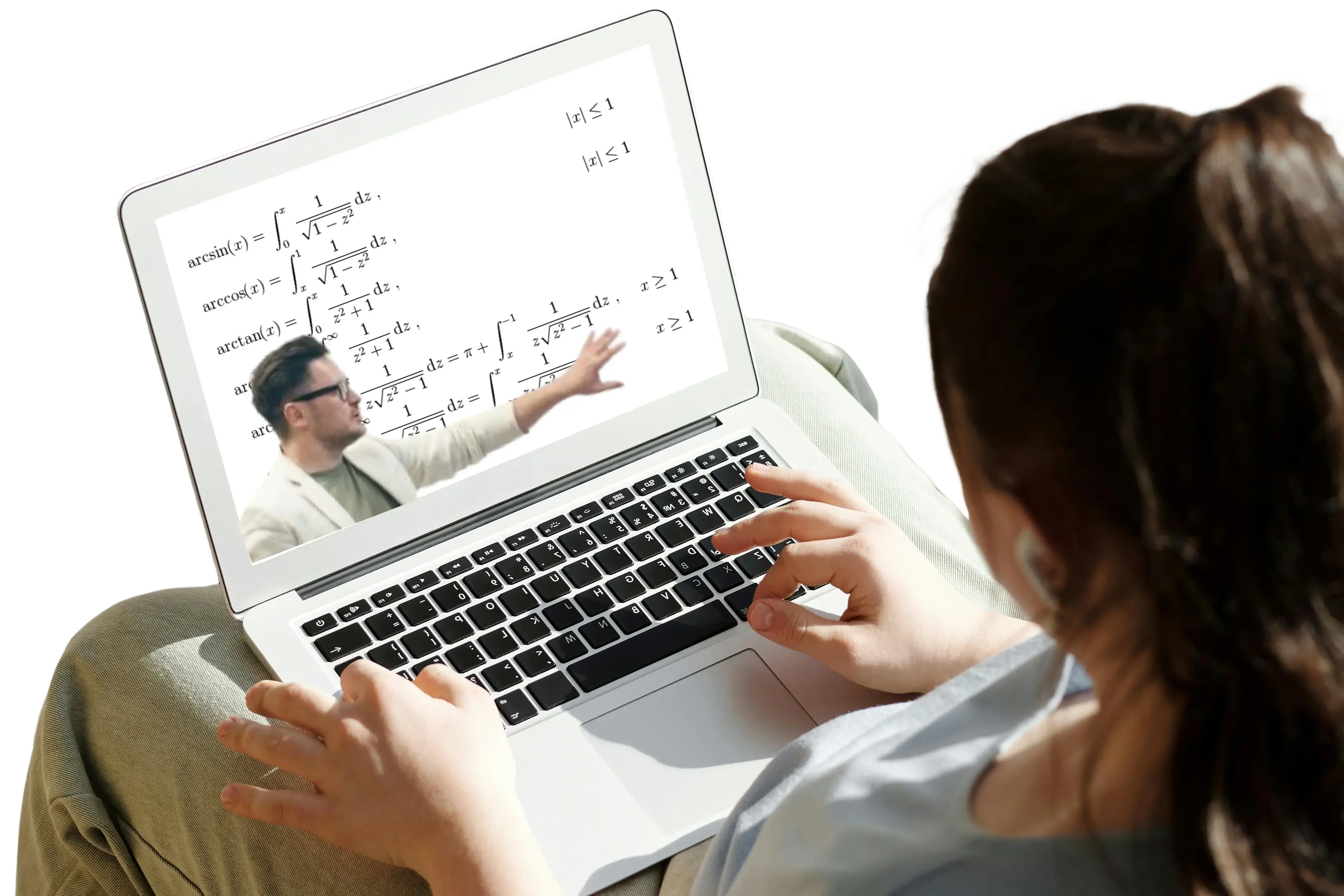 A person studying online while at desk